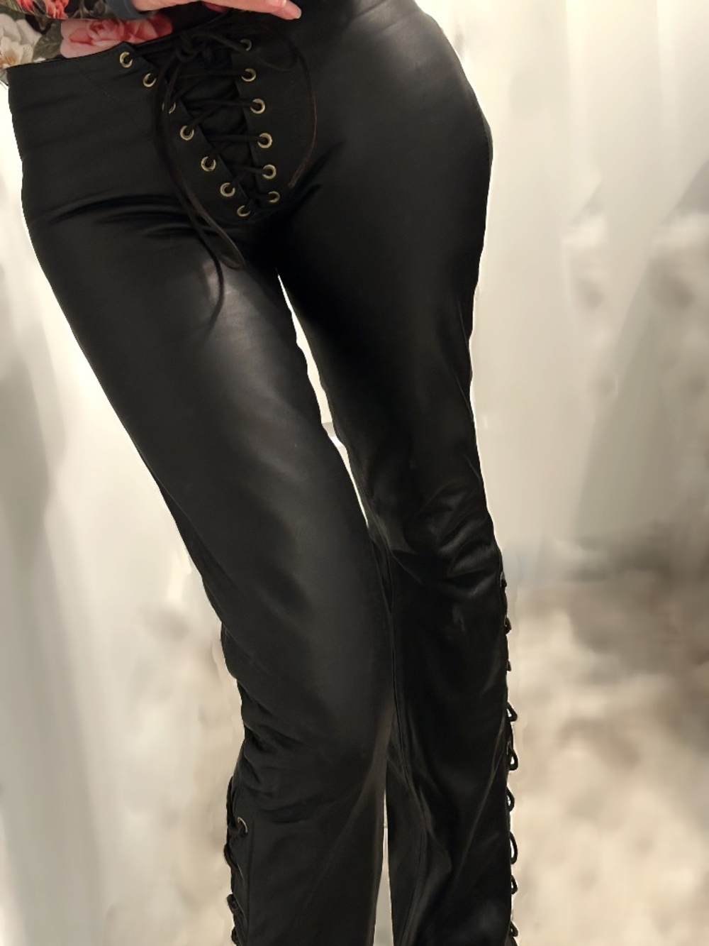 VINTAGE Agatha NYC Custom Lace up Leather Pants - Picture 1 of 16